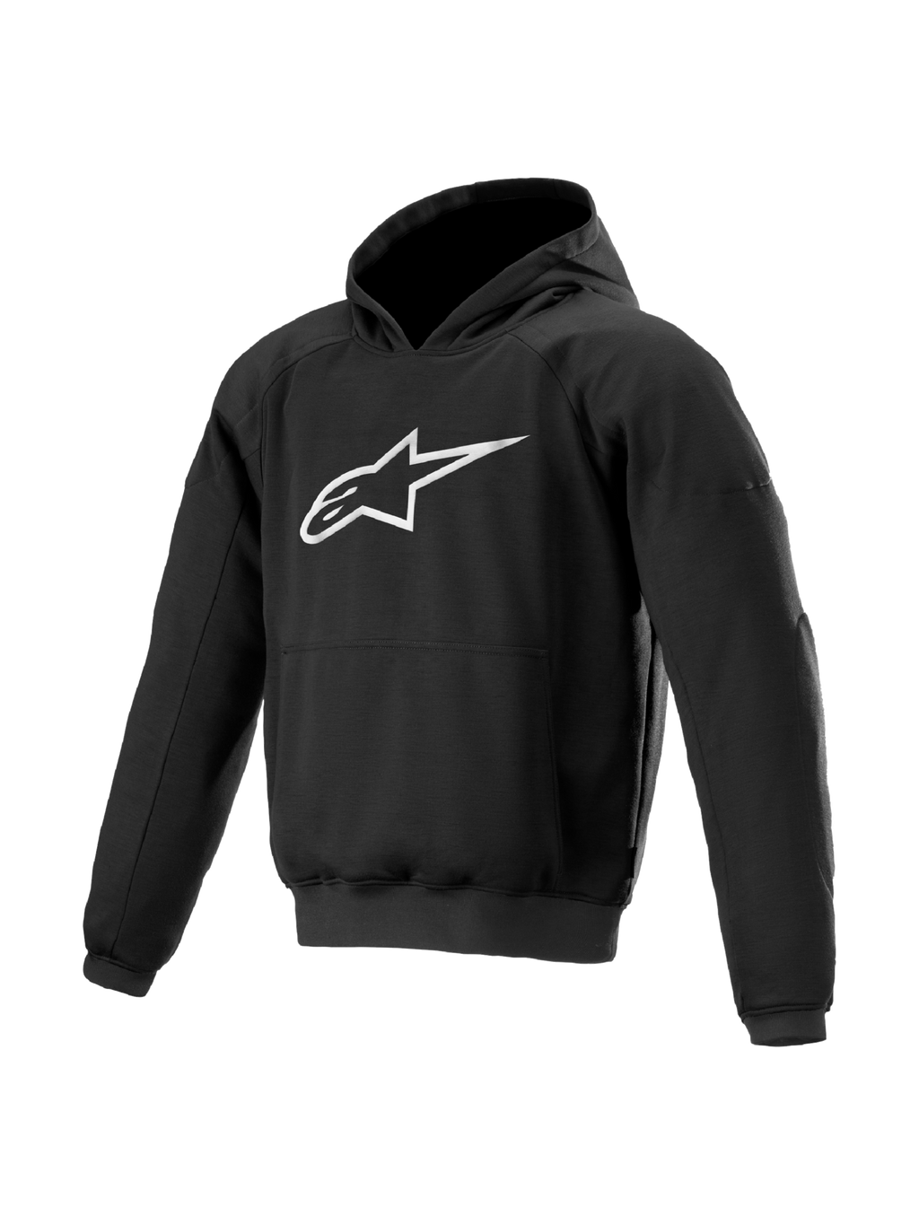 Alpinestars kurtka z kapturem Ageless, męska czarna kurtka motocyklowa miejska, tekstylna z ochroną Nucleon i białym logo.