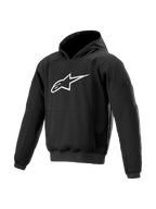Alpinestars kurtka z kapturem Ageless, męska czarna kurtka motocyklowa miejska, tekstylna z ochroną Nucleon i białym logo.