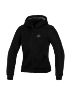 Alpinestars Stella Chrome Superairflow Hoodie, damska techniczna bluza motocyklowa, czarna, konstrukcja z siatki 3D, miedziana naszywka z logo na piersi, pełny zamek z przodu i kaptur, zapewniająca maksymalną wentylację i ochronę miejską