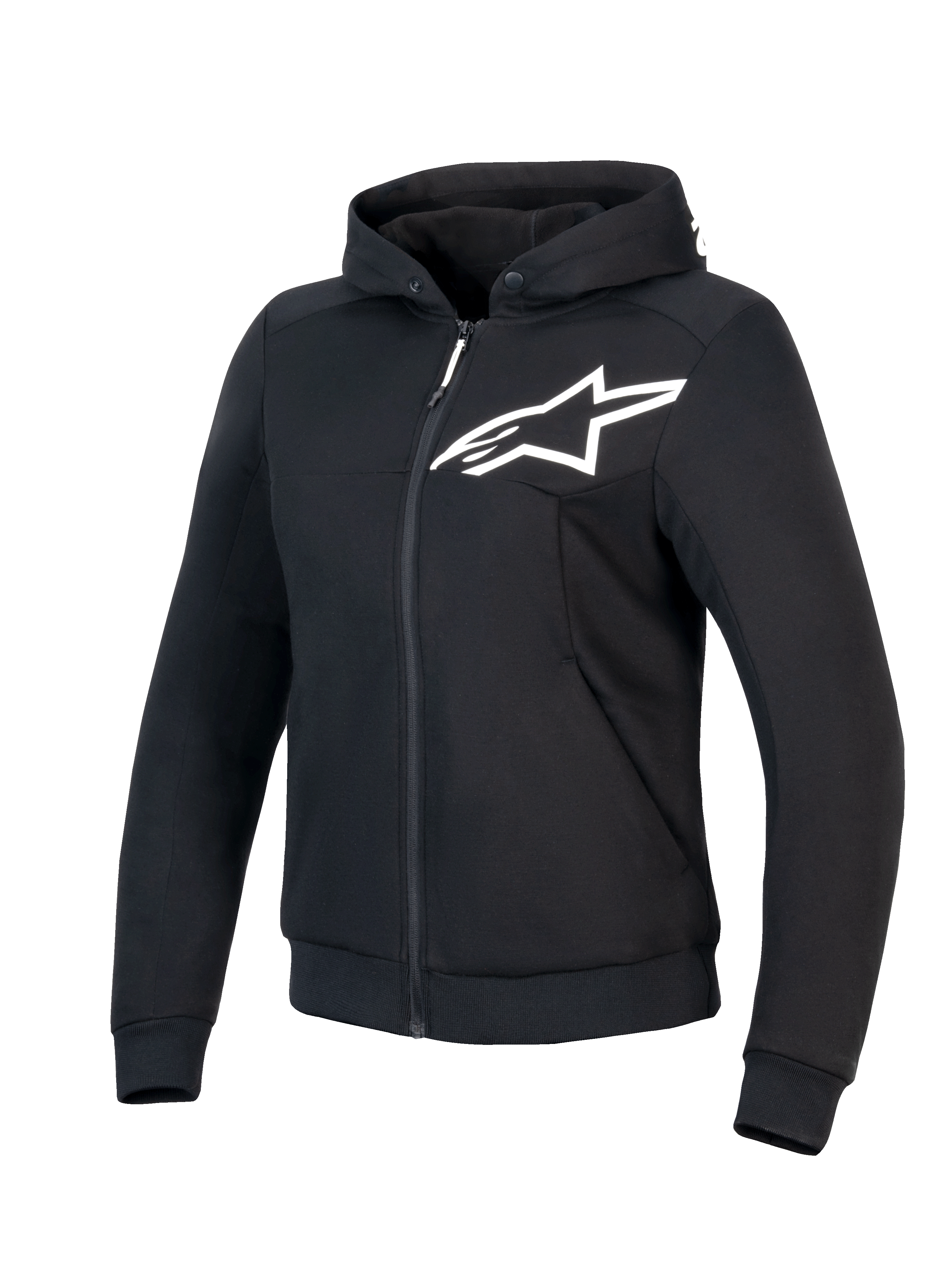 Alpinestars Bluza Z Kapturem Stella Chrome V2 Sport, damska bluza motocyklowa, czarna i biała, certyfikat CE klasa A, wzmocnienia aramidowe