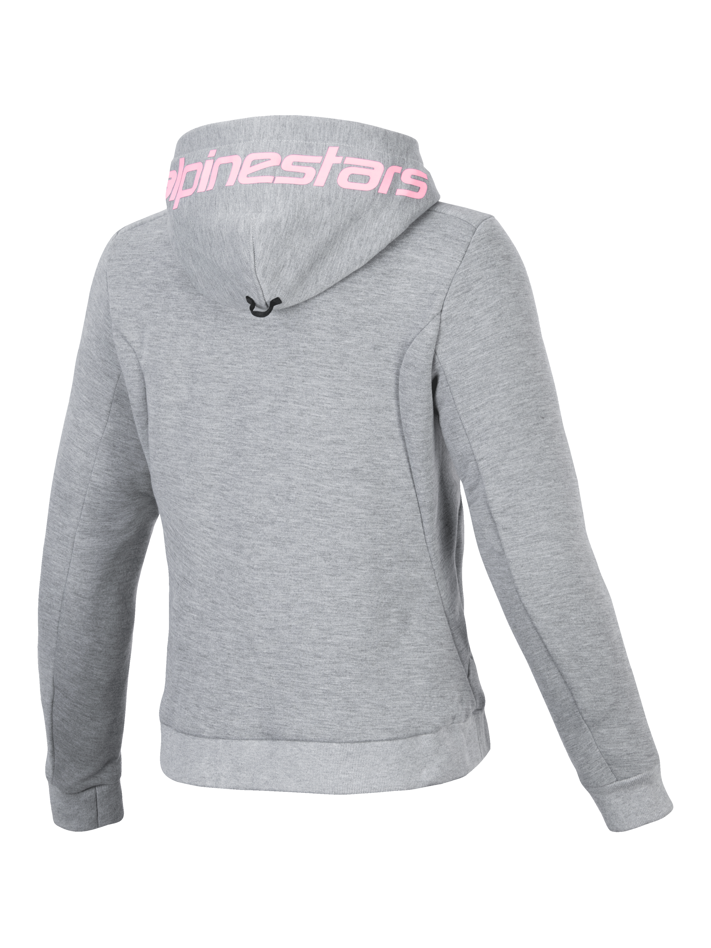 Alpinestars Stella Chrome V2 Sport, damska bluza z kapturem, szary melanż i różowy fluo, techniczny polar, widok z tyłu.