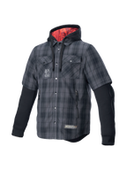 Alpinestars Koszula MO.ST.EQ Tartan, szaro-czarna męska koszula motocyklowa, styl miejski, kaptur z czerwoną podszewką.