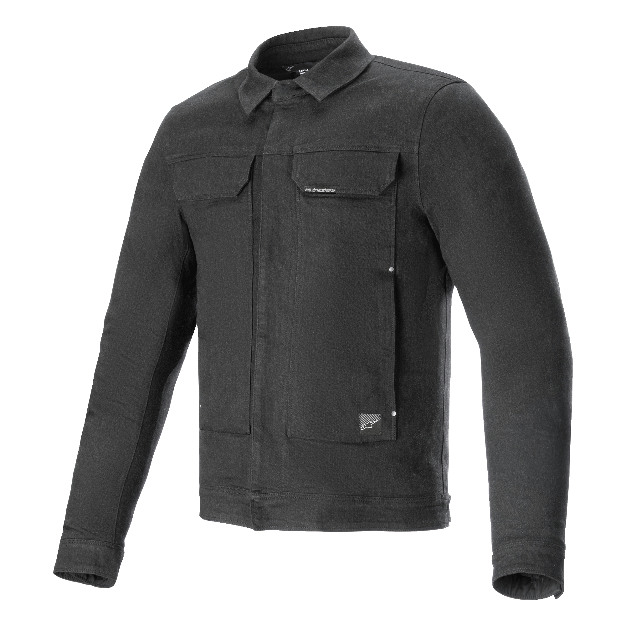 Alpinestars Garage Jacket, kurtka motocyklowa w kolorze Smoke Gray, elastyczny bawełniany dżins z długimi rękawami, sylwetka inspirowana odzieżą roboczą, kieszenie na klatce piersiowej i subtelne naszywki z logo, miejska odzież ochronna w stylu casual