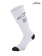 Alpinestars ZX V4 Skarpety, ognioodporne skarpety do wyścigów samochodowych, białe z czarnymi detalami, certyfikat FIA, konstrukcja aramidowa z kompresją stopniową