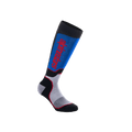 Alpinestars Youth MX Plus Socks, młodzieżowe skarpety motocrossowe do kolan, czarne, niebieskie i szare, pionowe czerwone logo Alpinestars, żebrowany krój kompresyjny ze wzmocnioną piętą i palcami, odzież wyczynowa dla młodych zawodników