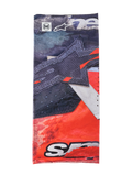 Alpinestars Buff Ignite Neck Tube, wielofunkcyjna chusta, czarno-jaskrawoczerwona z białymi detalami, duża grafika gwiazdy, logo Alpinestars i Buff, sportowy design do jazdy motocyklem