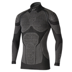 Alpinestars Ride Tech Top Long Sleeve Winter, techniczna bielizna termoaktywna, czarno-szara, panele o strukturze plastra miodu, stójka, dopasowanie kompresyjne do jazdy motocyklem w zimne dni