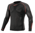 Alpinestars Ride Tech V2 Top Long Sleeve Summer, motocyklowa koszulka termoaktywna z długim rękawem, czarna z czerwonymi akcentami, oddychające panele mesh dopasowane do sylwetki, czerwone płaskie szwy na ramionach, logo na klatce piersiowej i rękawie