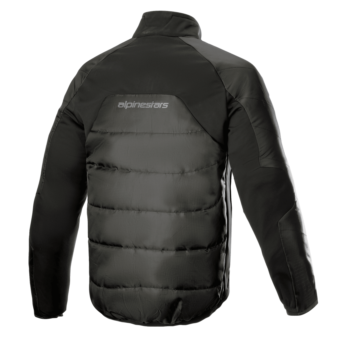Alpinestars AMT Thermal Liner, czarna termiczna kurtka warstwy środkowej, widok z tyłu, pikowana konstrukcja Ripstop 3L, izolacja PrimaLoft, logo Alpinestars w górnej części pleców
