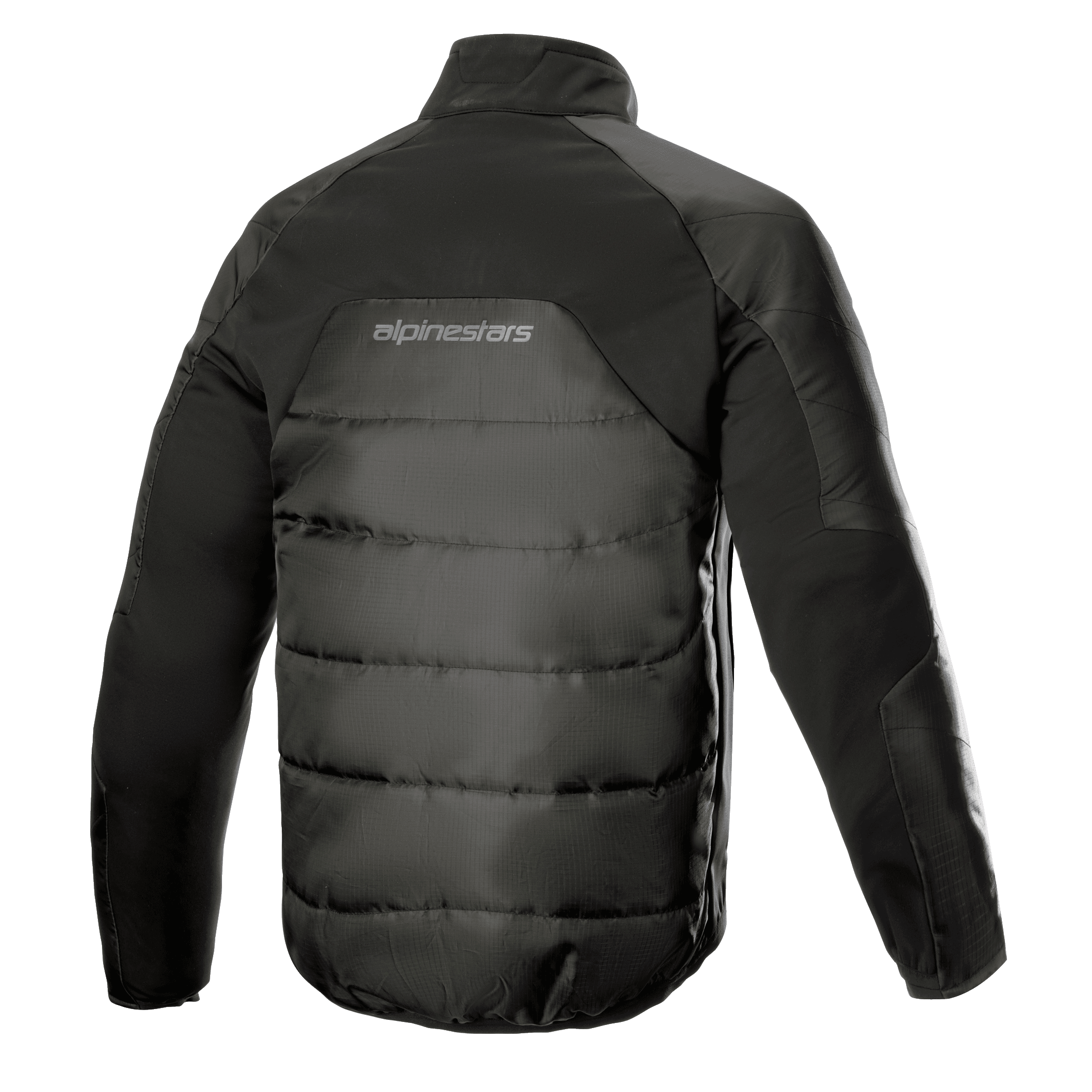Alpinestars AMT Thermal Liner, czarna termiczna kurtka warstwy środkowej, widok z tyłu, pikowana konstrukcja Ripstop 3L, izolacja PrimaLoft, logo Alpinestars w górnej części pleców