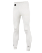 Alpinestars Race Bottom FIA, spodnie termoaktywne do wyścigów samochodowych, białe z czarnymi naszywkami z logo, lekki i ognioodporny materiał, zaprojektowane do noszenia pod kombinezonem