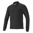 Alpinestars Race V3 Long Sleeve Top, czarna teksturowana warstwa bazowa, wysoki kołnierz z białym logo, dopasowany krój, ognioodporna odzież wyczynowa do sportów motorowych