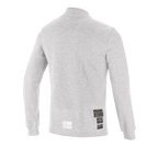 Alpinestars Race V3 Long Sleeve Top, samochodowa warstwa bazowa, biały, widok z tyłu z etykietami homologacji FIA 8856-2018 w dolnej części pleców, miękki teksturowany materiał ognioodporny zapewniający ochronę w motorsporcie