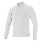 Alpinestars Race V3 Long Sleeve Top, samochodowa warstwa bazowa, biała, wysoki kołnierz z małym logo, długie rękawy, miękka w dotyku tkanina ognioodporna, minimalistyczny sportowy design