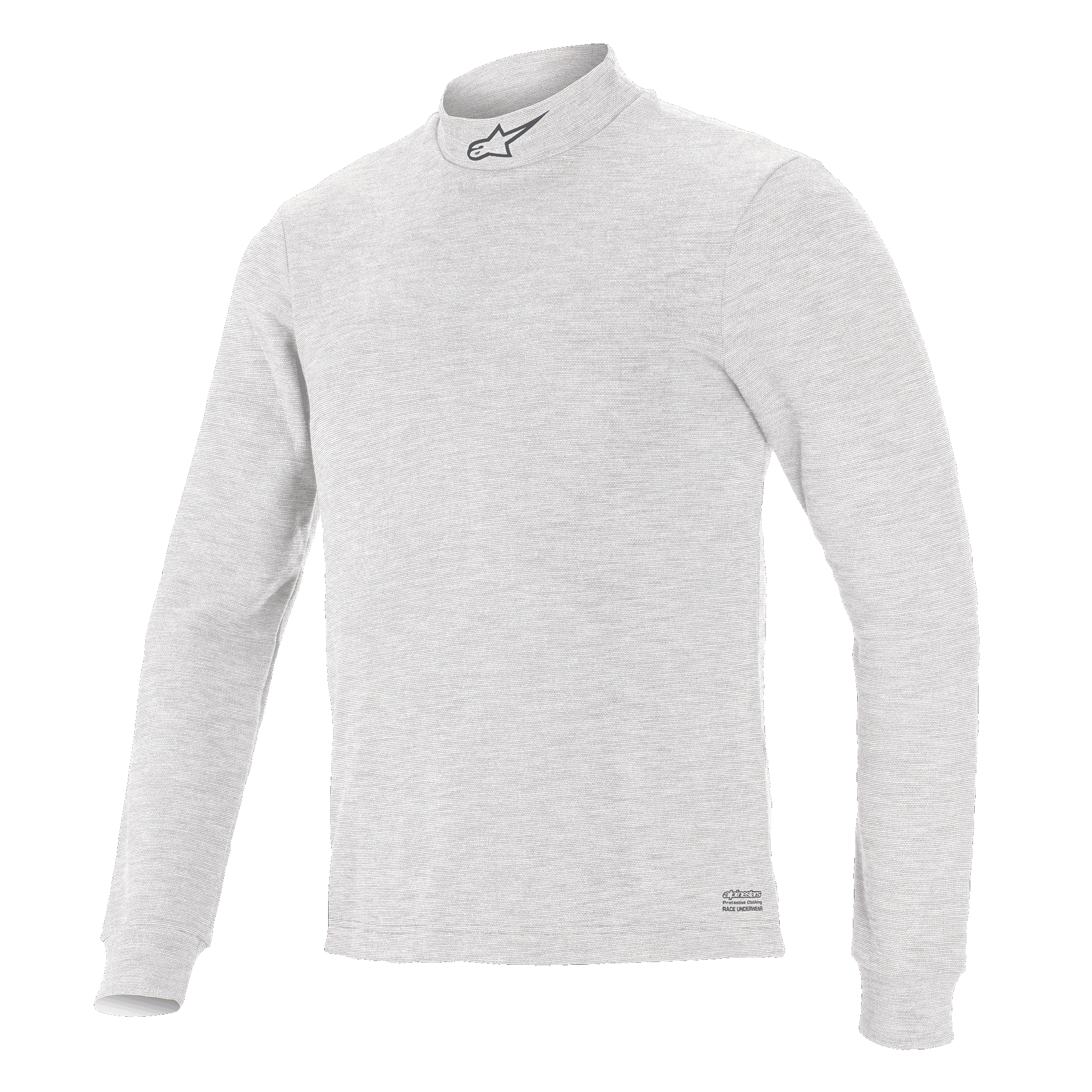 Alpinestars Race V3 Long Sleeve Top, samochodowa warstwa bazowa, biała, wysoki kołnierz z małym logo, długie rękawy, miękka w dotyku tkanina ognioodporna, minimalistyczny sportowy design