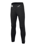 Alpinestars Race V3 Bottom, spodnie termoaktywne do wyścigów samochodowych, czarne, wykonane z ognioodpornej teksturowanej tkaniny, białe logo z gwiazdą na udzie, etykieta z certyfikatem FIA na pasie, profesjonalna bielizna techniczna