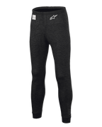 Alpinestars Race V3 Bottom, spodnie termoaktywne do wyścigów samochodowych, czarne, wykonane z ognioodpornej teksturowanej tkaniny, białe logo z gwiazdą na udzie, etykieta z certyfikatem FIA na pasie, profesjonalna bielizna techniczna