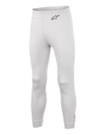 Alpinestars Race V3 Bottom, samochodowe spodnie termoaktywne warstwy bazowej, białe, teksturowany materiał ognioodporny, czarne logo A-star na biodrze, ściągacze przy kostkach i w pasie, lekka techniczna warstwa spodnia