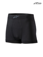 Alpinestars Tech ZX Boxer, flame-resistant auto racing underwear base layer, black, featuring a lightweight design with LENZING FR construction and FIA certification