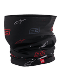 Alpinestars MM93 Neck Tube, komin motocyklowy, czarny z czerwono-białym wzorem logo gwiazdy i numerem 93 Marca Márqueza, lekki elastyczny materiał, z małą czerwoną metką Alpinestars