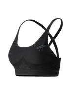 Alpinestars Stella TECH ZX Bra, Auto Racing Base Layer Top, Black, featuring criss-cross straps and grey logo, women's flame-resistant motorsport underwear