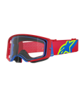 Alpinestars Supertech Corp Goggles, gogle motocrossowe, czerwono-niebieskie z przezroczystą soczewką, czerwony regulowany pasek z dużym niebiesko-limonkowym logo gwiazdy, wielowarstwowa pianka zapewniająca komfort, profesjonalna ochrona oczu do wyścigów terenowych