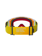 Alpinestars Supertech Corp Goggles, gogle motocrossowe, kolor żółty neonowy i szary, widok z tyłu eksponujący żółty pasek z białym napisem „ALPINESTARS ONE GOAL. ONE VISION.”, wielowarstwowa pianka, wytrzymała konstrukcja ramy do wyścigów off-road