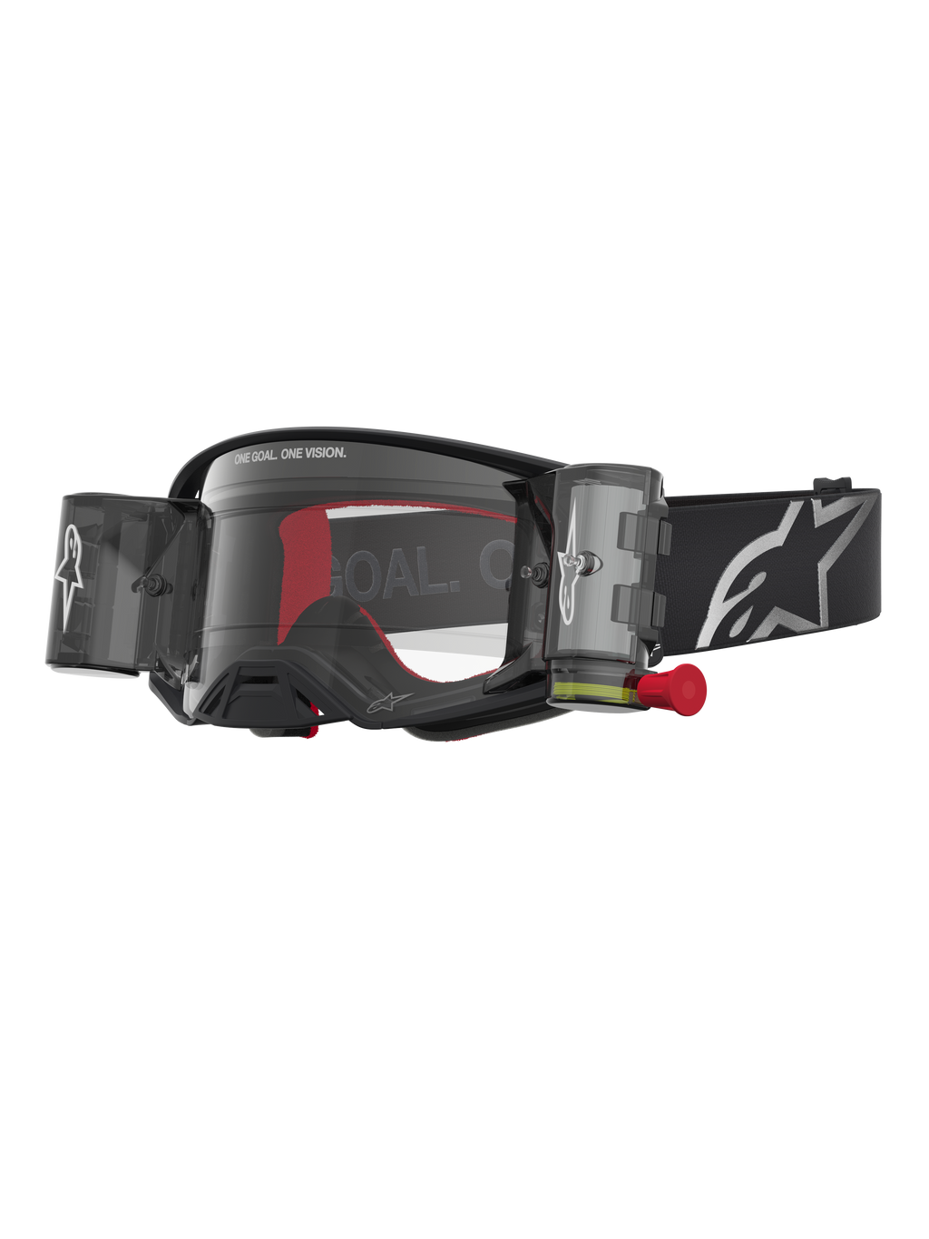 Gogle Alpinestars Supertech Firma Roll Off, wyścigowe gogle motocrossowe, czarne i srebrne, zintegrowany system Roll-Off i przezroczysta szybka zapewniająca widoczność off-road.