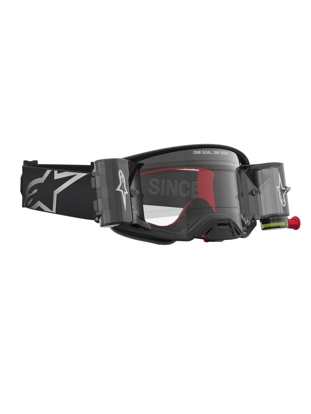 Alpinestars Supertech Firma Roll Off, gogle motocrossowe, czarne i srebrne, przezroczysty system Roll-Off, ochrona off-road.