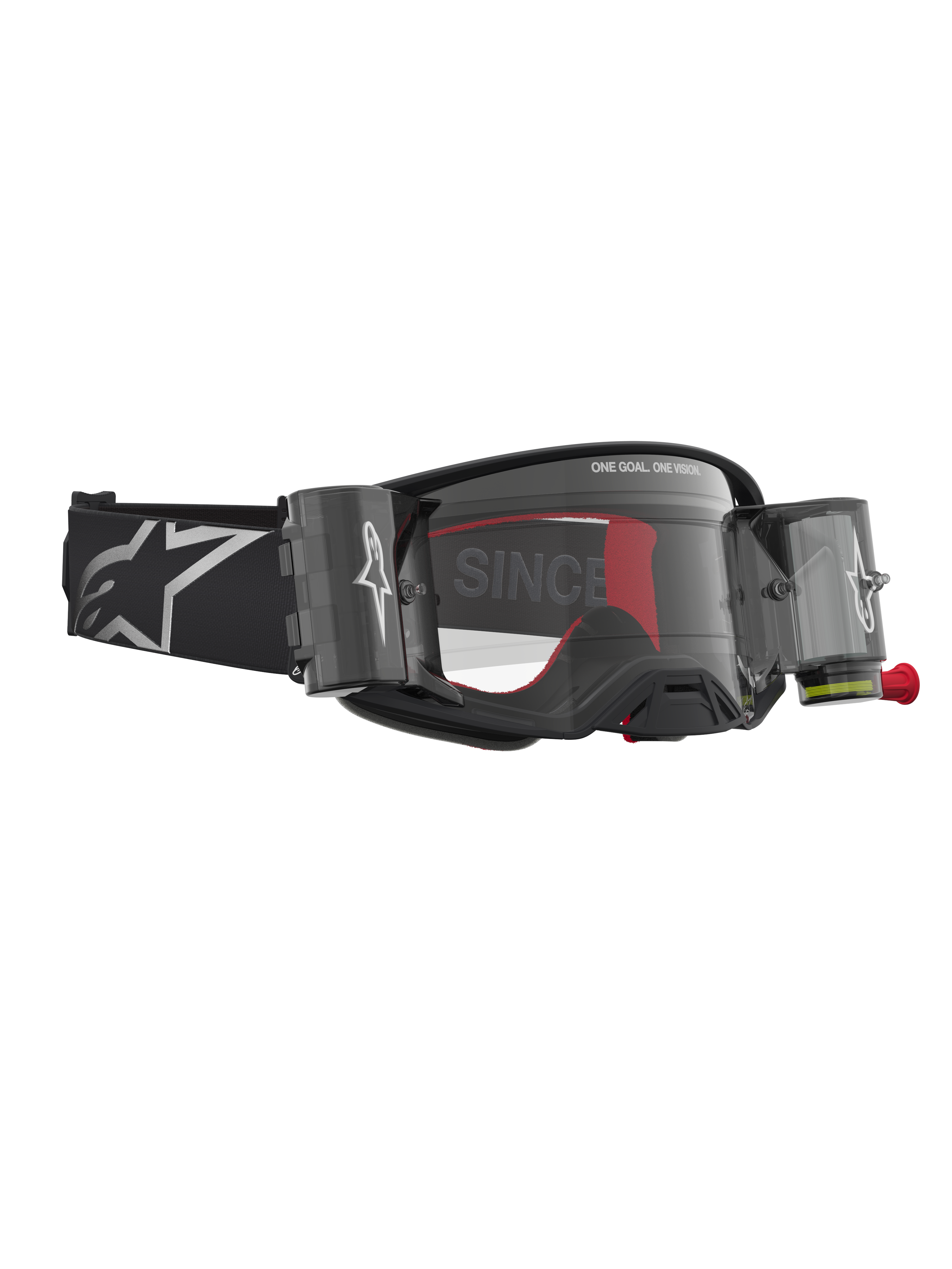 Alpinestars Supertech Firma Roll Off, gogle motocrossowe, czarne i srebrne, przezroczysty system Roll-Off, ochrona off-road.