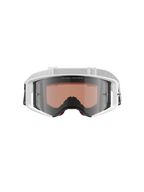 Gogle Alpinestars Supertech Corp Absolute Vision, gogle motocrossowe, białe ze srebrną lustrzaną soczewką, widok z przodu z białą oprawką i srebrną lustrzaną soczewką z napisem „ONE GOAL. ONE VISION.”, regulowany biały pasek z logo Alpinestars, wysokiej klasy gogle ochronne do jazdy off-road