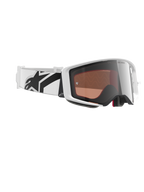 Alpinestars Supertech Corp Goggles Absolute Vision, gogle motocrossowe, białe i srebrne lustrzane, biała oprawka z lustrzaną srebrną soczewką, szeroki biały regulowany pasek z wyraźnym czarnym logo gwiazdy, profesjonalne gogle do wyścigów terenowych