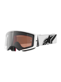 Alpinestars Supertech Corp Goggles Absolute Vision, gogle motocrossowe, biała oprawka ze srebrną lustrzaną soczewką, szeroki biały regulowany pasek z dużym czarnym logo gwiazdy Alpinestars, wysokiej klasy ochronne gogle do wyścigów off-road