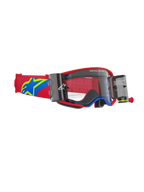 Alpinestars Supertech Corp Goggles Roll Off, gogle motocrossowe, czerwono-niebieska oprawka z przezroczystą soczewką, zintegrowany system Wide Vision Roll-Off z dwoma zasobnikami, czerwony regulowany pasek z niebiesko-żółtym logo gwiazdy, profesjonalna ochrona oczu do wyścigów off-road