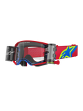 Alpinestars Supertech Corp Goggles Roll Off, gogle motocrossowe, czerwono-niebieskie z przezroczystą soczewką, wyposażone w zintegrowany system Wide Vision Roll-Off, wtryskiwana przezroczysta soczewka, czerwona oprawka z niebieskimi akcentami, szeroki czerwony pasek z niebiesko-żółtym logo gwiazdy, profesjonalna ochrona oczu do wyścigów off-road