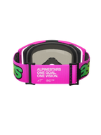 Alpinestars Vision 8 Vista Goggles, gogle motocrossowe, różowe i żółte fluo, widok z tyłu na szeroki regulowany pasek z białym brandingiem „One Goal. One Vision.”, różowa oprawka z czarną pianką, wysokiej klasy gogle terenowe