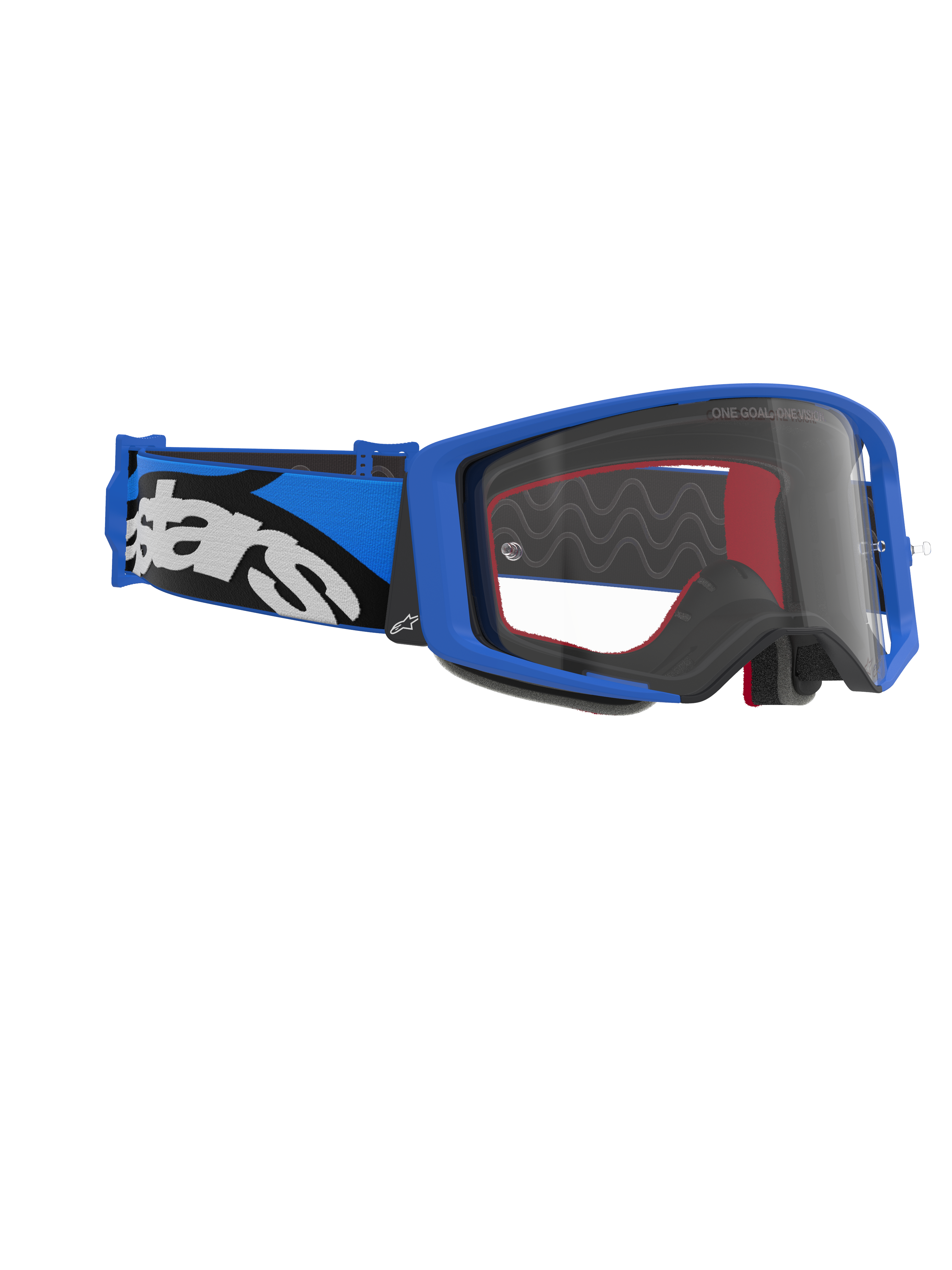 Alpinestars Supertech Stream Goggles, Motocross Goggles, Blue Frame and Clear Lens, blue and black strap with white Alpinestars logo, high-performance eyewear for racing