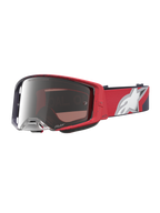 Alpinestars Supertech Hiten Motocross Goggles in Red and Black with a Mirror Silver lens for high-performance off-road racing.