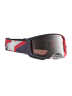 Alpinestars Supertech Hiten Motocross Goggles, black and red frame with a silver mirror lens and adjustable graphic strap.