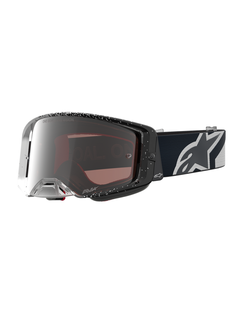 Alpinestars Gogle Supertech Hiten, gogle motocrossowe do wyścigów off-road, czarne i białe ze srebrną lustrzaną soczewką, szerokie pole widzenia peryferyjnego