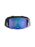 Gogle Alpinestars Supertech Hiten, profesjonalne gogle motocrossowe, niebieskie i czarne, lustrzana soczewka i nakrapiana oprawka, zaawansowana ochrona oczu off-road.