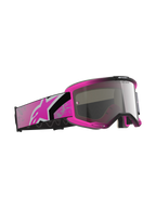 Alpinestars Vision 5 Lahnd Goggles, gogle motocrossowe, Iron Pink Fluo i Mirror Silver, jaskraworóżowa oprawka ze srebrną lustrzaną soczewką, szeroki różowo-czarny pasek z różowym logo Astars, gogle do wyścigów off-road