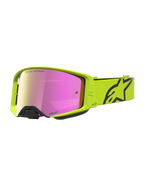 Alpinestars Supertech Vesta Motocross Goggles in Yellow Fluo and Black with a protective Pink Mirror lens for off-road riding.
