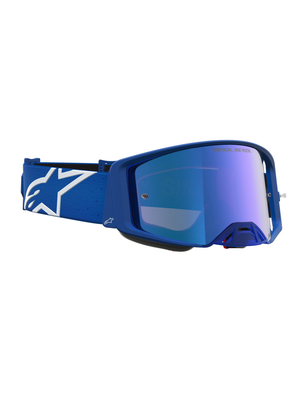 Gogle Alpinestars Supertech Vesta, niebieskie i białe, lustrzana niebieska soczewka, gogle motocrossowe do wyścigów off-road.