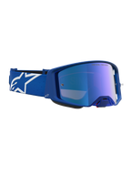 Gogle Alpinestars Supertech Vesta, niebieskie i białe, lustrzana niebieska soczewka, gogle motocrossowe do wyścigów off-road.