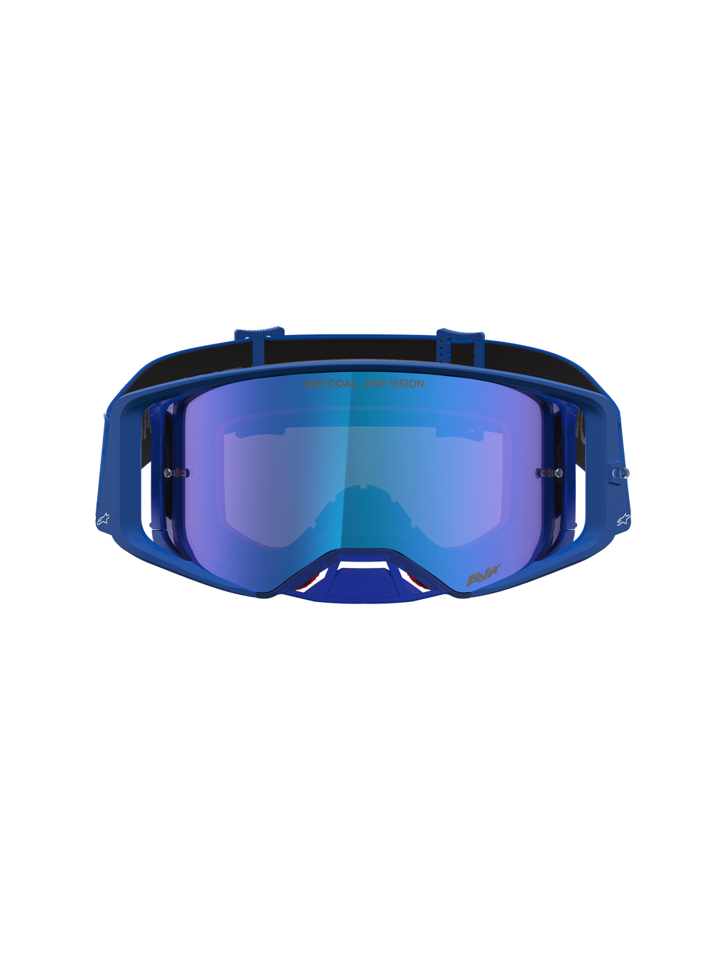 Alpinestars Supertech Vesta, gogle motocrossowe, niebieskie, lustrzana niebieska soczewka, rama do wyścigów off-road