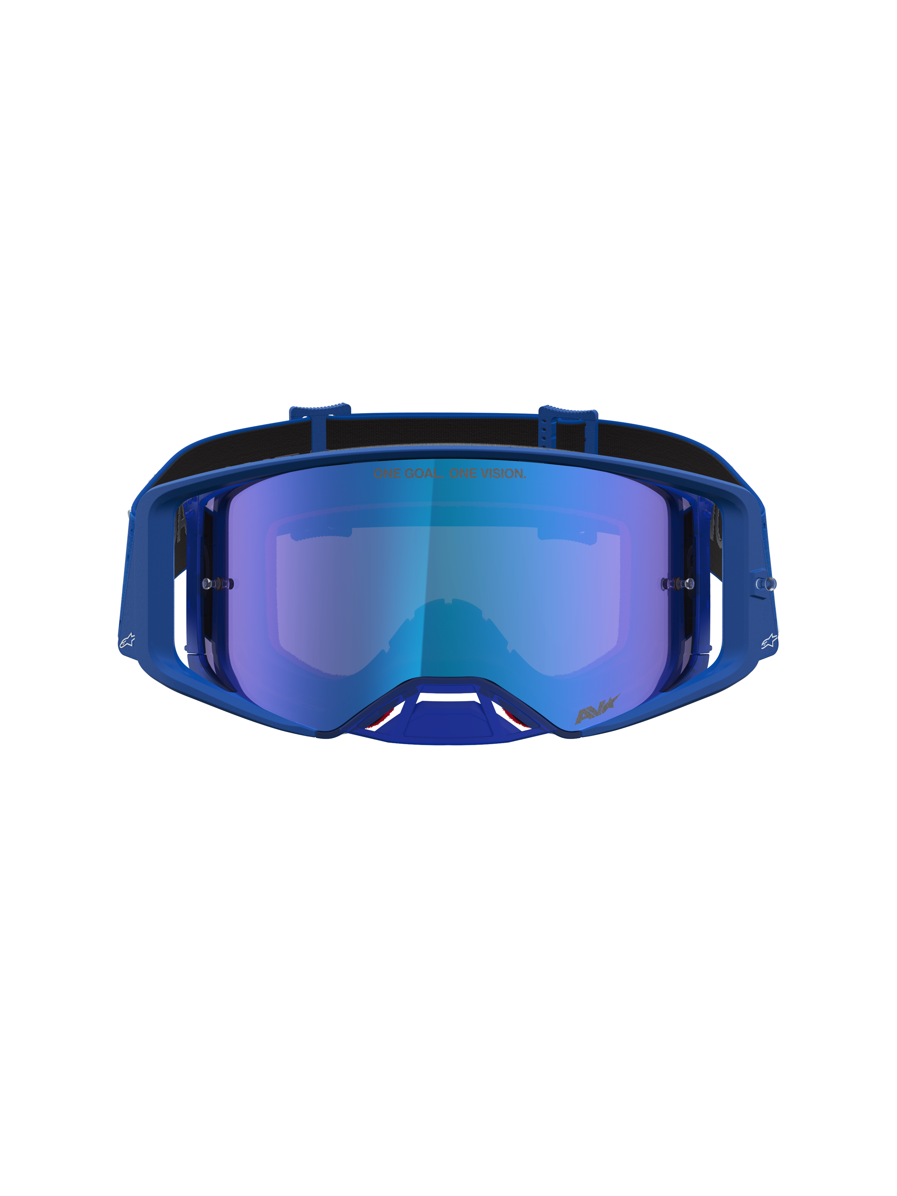 Alpinestars Supertech Vesta, gogle motocrossowe, niebieskie, lustrzana niebieska soczewka, rama do wyścigów off-road