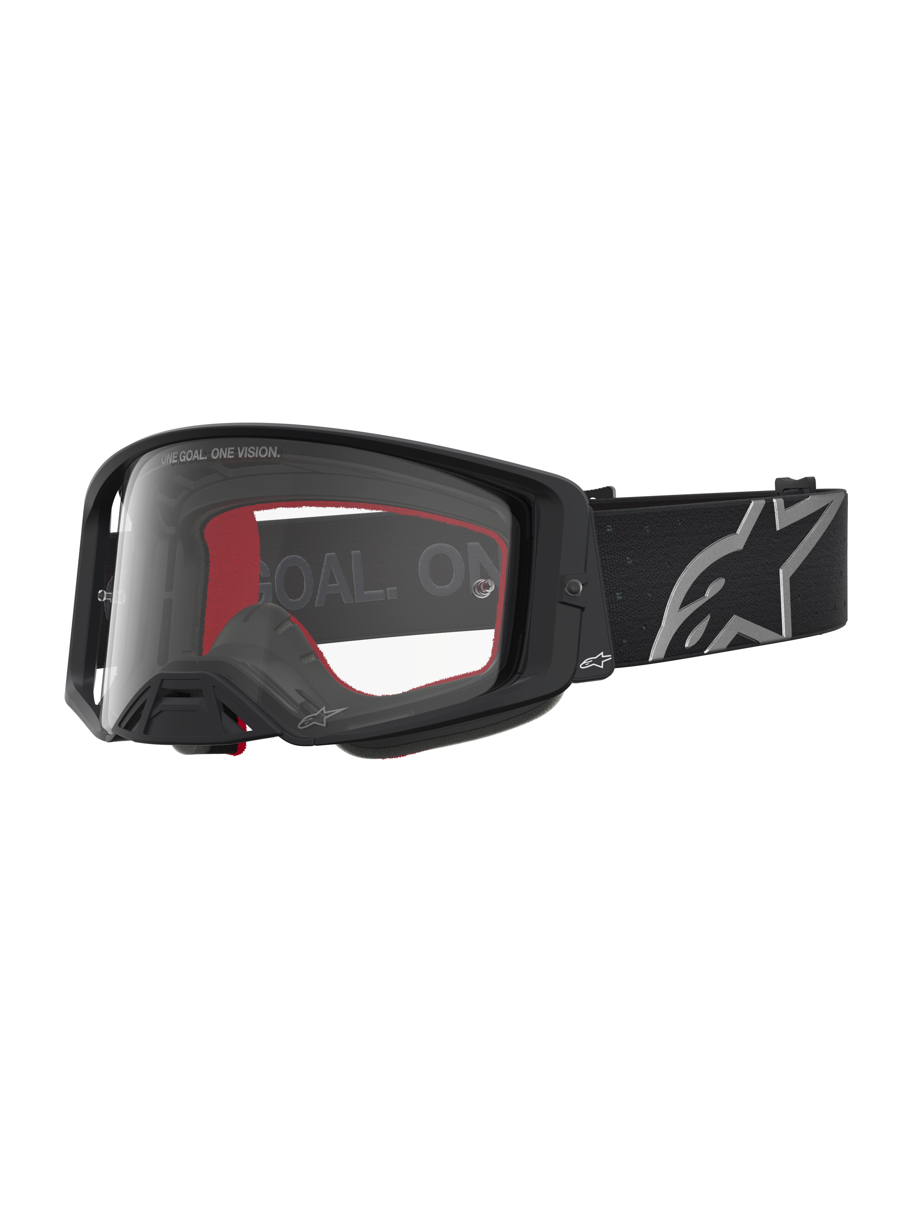 Alpinestars Supertech Vesta Motocross Goggles, Black Matte and Silver with a Clear Lens, designed for off-road performance.