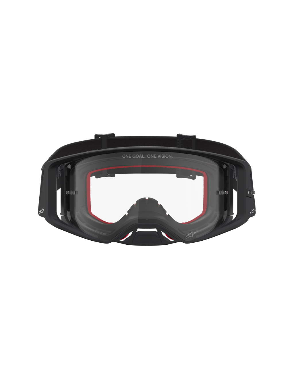 Alpinestars Supertech Vesta Goggles, Black and Matte Silver motocross eyewear featuring a clear lens for off-road riding.