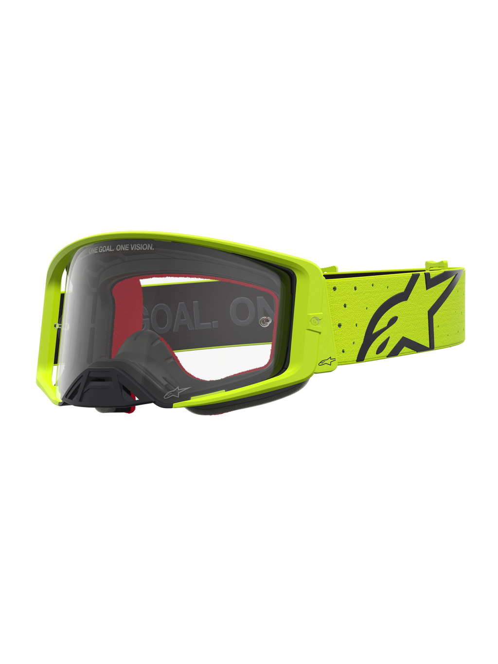 Alpinestars Gogle Supertech Vesta, gogle motocrossowe off-road, żółte fluo i czarne, przezroczysta soczewka, logo Astars.